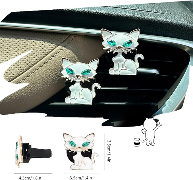 Cat Car Accessories 2pcs White Cat Car Air Freshener Vent Clips kawaii Interior decoration for Women Teens Refillable Diffuser