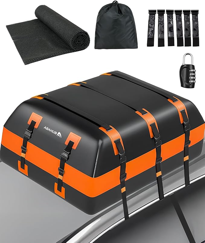 Abahub 30 Cubic Feet Waterproof 840D Large Universal Car Cargo Roof Top Carrier Bag, Car Roof Topper Storage for SUV, Van, Vehicle Travel, for All Cars with/Without Rack