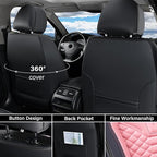 Coverado Car Seat Covers, Front Seat Cover, Waterproof Nappa Leather Seat Covers for Cars, 2 Pack Car Seat Protectors, Car Seat Cushion, Automotive Seat Covers Universal Fit for Most Cars (Black&Pink)
