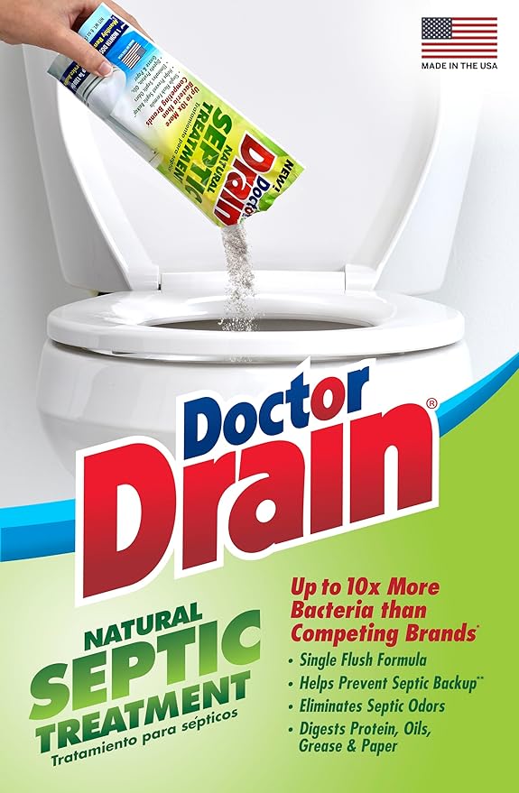 Monthly Natural Septic Tank Treatment - One Flush Septic Enzyme Treatment Packets, Eliminates Odors Effectively, Prevents Septic Backup, Safe for All Pipes (Packet of 6)
