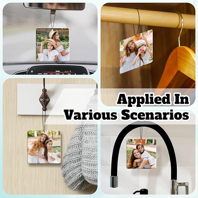 Custom Air Fresheners with Picture - Personalized Double Sided Photo Text Air Freshener for Car Wardrobe Bathroom Hanging Ornaments (Square-1PCS)
