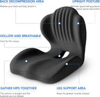 Ergonomic Waist Support and Seat Cushion, 2-in-1 Memory Foam Pad, Hollow Design for Coccyx, Suitable for Office Chairs, Car Safety Seats and Household Use - Relieves Lower Back and Hip Pain (Black)