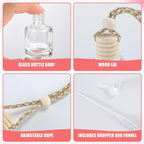 20 Pcs Car Diffuser Bottle Set with Wooden Caps,Dropper and Funnel, Empty Glass Car Air Freshener Bottle Bulk Hanging Essential Oil Fragrance Pendants for Car Decor，Can DIY Car Air Freshners Diffuser