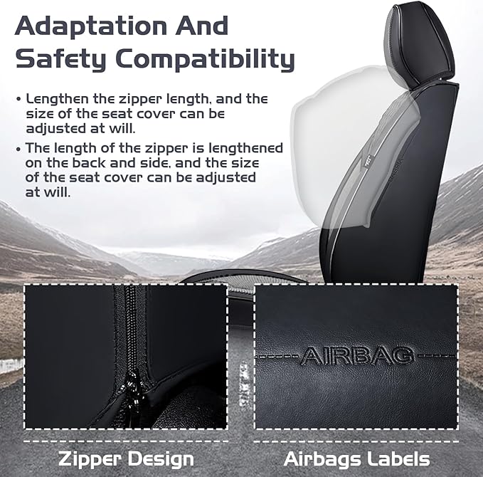 Truck Seat Covers for GMC Sierra 1500 2007-2026, Waterproof Premium Leather Full Coverage Car Seat Cover, Muscle Sport Style Auto Interior Seat Cover Sets (Full Set/Black Gray)