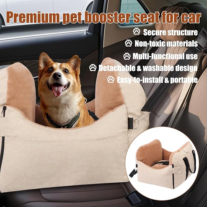 2 in 1 Secure Dog Cat Booster Seat Belt for Car Medium Small Dogs Pelsbarn Bed Safety Beds Cats Carriers Pet Carrier Washable Cover for Back Carseat Puppy Travel Bag Seats Accessories