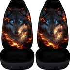 Car Seat Covers Front Seats Only Breathable Fire Wolf Cool Car Seat Cover for Additional Protection Fashion Auto Interior Accessories Easy Installation Universal Fit Most Cars