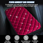 Mandark Bling Car Center Console Cover, Crystal Rhinestone Fluffy Automotive Armrest Seat Box Cushion Pad, Soft Comfortable Diamond Arm Rest Protection Mat, Universal Vehicle Accessories (Red)