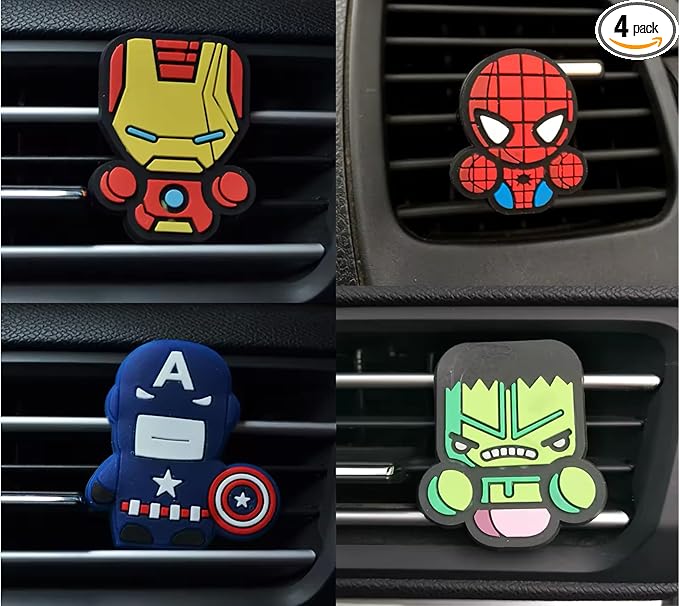 4 Pcs Cartoon SuperHero Car Air Vent Clip Decorations – Kawaii Car Air Fresheners, Interior Accessories for Women and Men – Cool Car Dashboard Decor, Personalized Gift