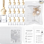 Boao 300 Sets Hanging Car Air Freshener Diffuser Bottles with Instruction Card and 4 x 6'' Resealable Holographic Bag for Empty Car Essential Oil Perfume Bottles Packaging (Cylinder)