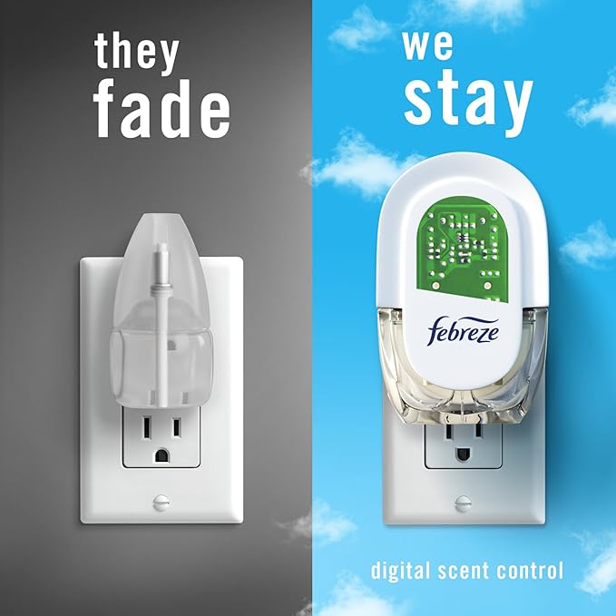 Febreze Odor-Fighting Fade Defy PLUG Air Freshener, Downy April Fresh, Gain Original, Linen & Sky, (3) .87 fl. oz. Oil Refills