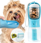 Portable Water Bottle for Small Dogs, 3 in 1 Pet Travel Bowl Dispenser with Food Treat Container & Poop Bag Holder, Summer Hiking Walking Accessories for Puppy On The Go - Blue, 10oz
