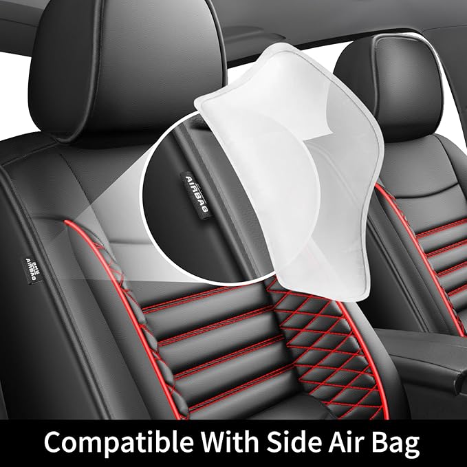 Fit Accord Car Seat Covers for Honda Accord 2003-2024 2025 2026 - Upgraded Premium Waterproof & Breathable Leather, Airbag Compatible, All-Weather Seat Cushion Protector (Full Set, Black+Red)