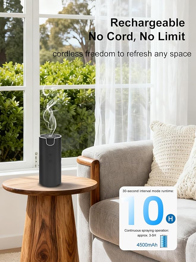 100ML Car Diffuser, USB Rechargeable Battery Operated, Cordless Portable Essential Oil Diffuser with 7 LED Color Lights, 2 Timer Modes