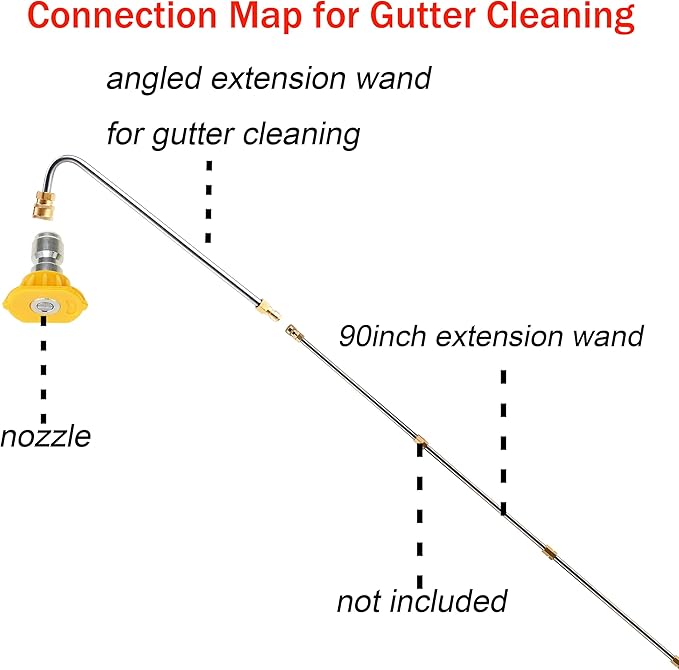RIDGE WASHER Gutter Cleaner Attachment for Pressure Washer, 120 Degree, Extension Wand Angled for Gutter Cleaning with 5 Spray Nozzle Tips, 1/4 Inch Quick Connect, 13 Inch, 4000 PSI