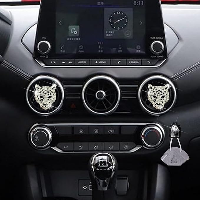 2 Pcs Silver Bling Leopard Air Vent Clips, Crystal Car Air Fresheners Vent Clips Diffuser Vent Clip Rhinestone Leopard Decoration Car Interior Decor Bling Accessories, Automotive Air Fresheners