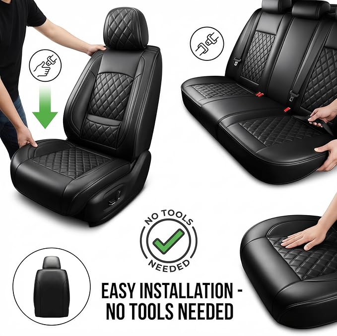 Fit Integra Car Seat Covers for Acura Integra 2023-2026 - Premium Leather, Waterproof, All-Weather, Airbag Compatible, Anti-Slip, Breathable, Easy Install, Seat Protectors, Full Set, Black