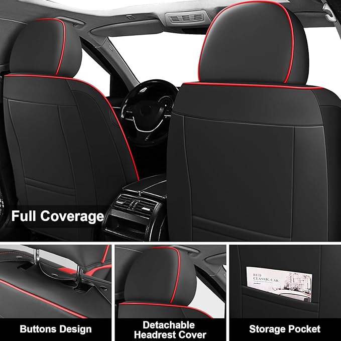 Fit for 98% of Mercedes Benz Car Seat Covers with Headrests, Premium Nappa Leather Seat Cover, Fully Wrapped Protect Modern Style Seat Cover (5-Seat Luxury, Black & Red)