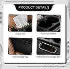 Car Center Console Organizer Armrest Storage Box with 2 Cup Holders-Universal 5-in-1 Leather Cushion Cover,Phone Slot & Tissue Holder for SUV/Sedan(Black)