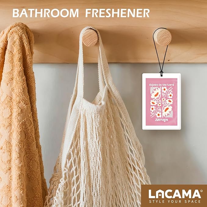 Lacama Pink Flower Christian Car Air Freshener 3Pcs, Watercolor Floral Bible Verse Cars Scents Air Freshener for Women Girls Gifts, Flower Religious Car Accessories Interior Mirror Decor Hanging