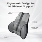 Coverado Lumbar Support Pillow for Car, Ergonomic Memory Foam Back Pillow for Office Chair, Back Cushion for Back Pain Relief, PU Leather Car Lumbar Support for Driving Seat - Black&Gray