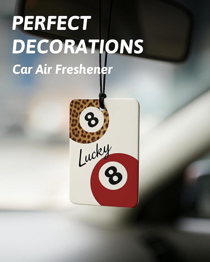 Funky Red Cheetah Car Air Freshener 4 Pcs, Trendy Lucky 8 Ball Leopard Poker Hanging Air Freshener for Cars Closet Drawer Books, Red Cheetah Car Accessories Mirror Decor for Women