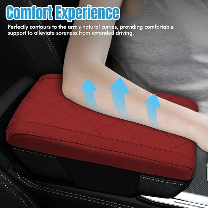 Hovom Car Center Console Armrest Pillow, 12.6"×7.87"×1.97" Leather Arm Rest Cover for Cars, Soft Comfortable Auto Armrest Cushion Pad, Vehicle Middle Console Cover, Car Accessories (Wine Red)
