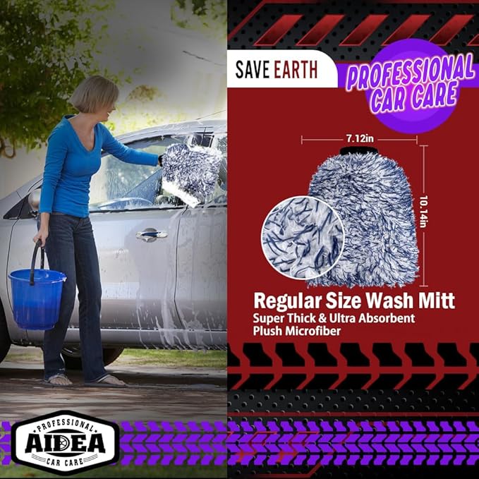 AIDEA Car Wash Mitt Microfiber, 1PK Scratch Free Lint-Free, Wheel Cleaner Mitts, Extra Plush Premium Microfiber Mitt Car Wash Brush, Regular Size 7.12''X10.14''
