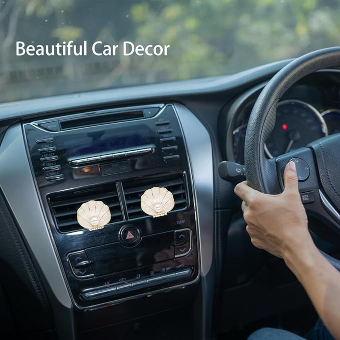 Beach Decor,2pcs Seashell Air Vent Clips Car Air Freshener,Beige Scallop Ocean Car Interior Decor Diffuser for Women Mom