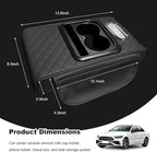 Car Center Console Armrest Pillow, Multifunctional Armrest Box Cover with Cup Phone Tissue Holder & Side Pockets, Waterproof Leather Middle Console Cushion for Most Vehicles (Black, Embroidered)