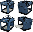 EliteField 4-Door Folding Soft Dog Crate with Curtains, Carrying Bag and Fleece Bed (2 Year Warranty), Indoor & Outdoor Pet Home (36" L x 24" W x 28" H, Blue Gray+4 Door Curtains)