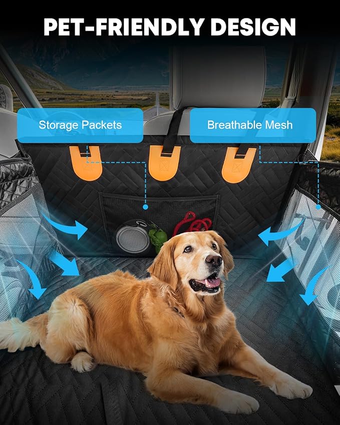 Kohree Dog Car Seat Cover for Medium Large Dogs, Hard Bottom Dog Car Seat Cover for Back Seat Waterproof 600D Car Hammock for Dogs Pet Back Seat Extender for Cars SUV Truck - Upgraded Version