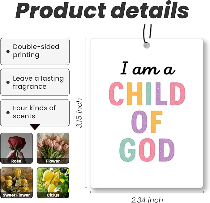 Trendy Pink Cute Christian Car Air Freshener 4 Pcs - Cute Girly Religious Hanging Air Freshener 4 Pcs for Cars Closet Drawer Books, Preppy Christian Car Accessories Mirror Decor for Women Girls 045