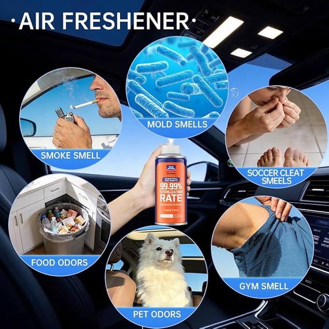GLODWAY Car Air Freshener Spray, Tropical Flavor Scent, 6 OZ Odor Eliminator,4 Pack, for Cars, Trucks, RVs, Home