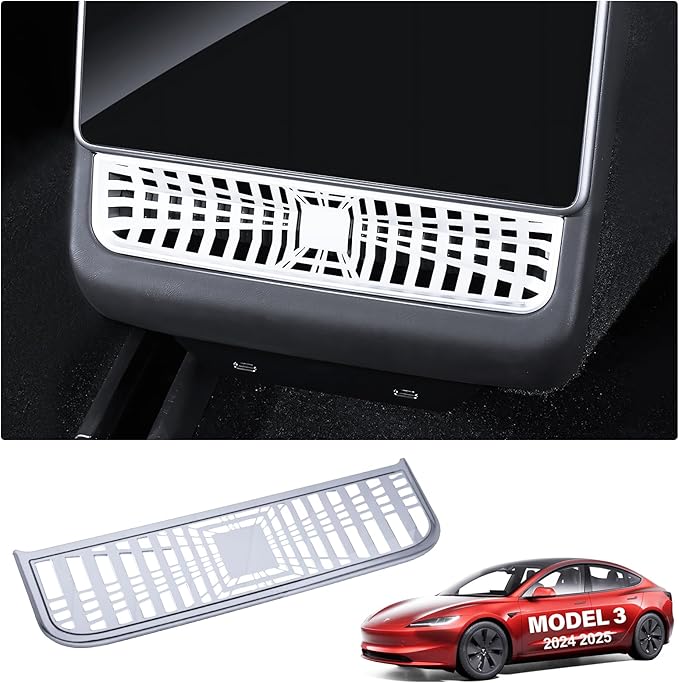 Tesla Air Vents Cover Model Y Juniper Model 3 Highland Alloy Rear Seat Center Console Air Vent Trim Cover Tesla Model 3 Accessories Backseat Air Condition Outlet Protector Silver
