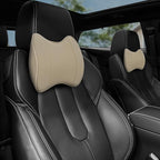 2 Pack Car Neck Pillow, Softness Leather Car Headrest Pillow, 100% Memory Foam and Breathable Removable Cover, Neck Support Head Pillow for Ergonomic Design (Beige)