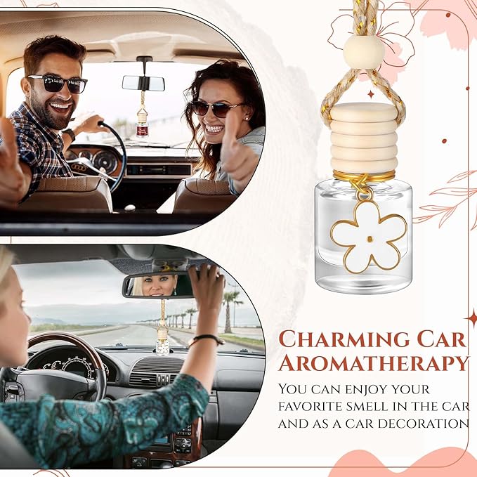 2 Sets Hanging Car Air Freshener and Essential Oil Diffuser, Car Air Freshener Daisy Essential Oil Diffuser Long Lasting Automobile Aromatherapy(White,Teak Mahogany)