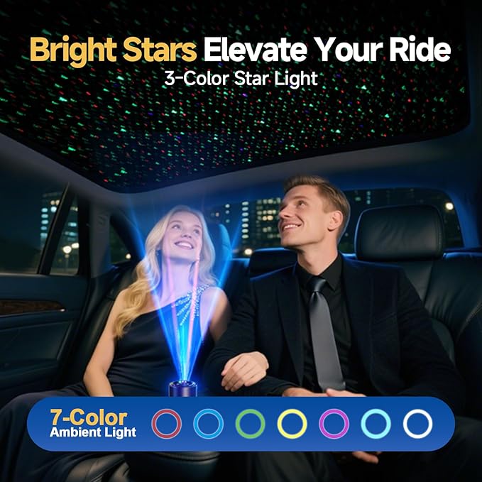 Smart Car Air Freshener Diffuser Voice Control with Starry Projection Light, 3 Adjustable Modes Intelligent Aromatherapy for Essential Oil, Smart Auto On/Off, Voice Edition (Cologne + Ocean)