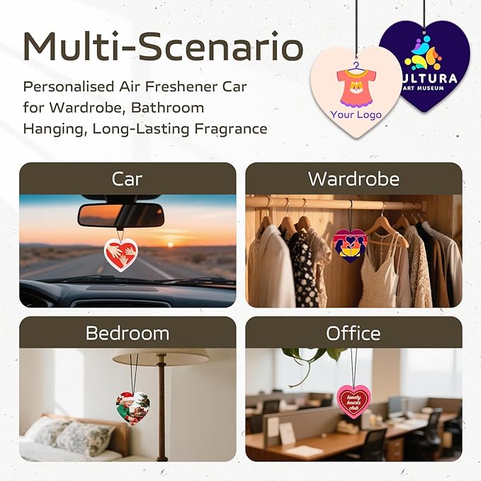 HINFKA 10-1000 Pcs Custom Air Fresheners with Picture – Personalized Double-Sided Car Freshener with Logo or Photo, Bulk Customized Gifts for Business Events and Branding (A04-Heart)