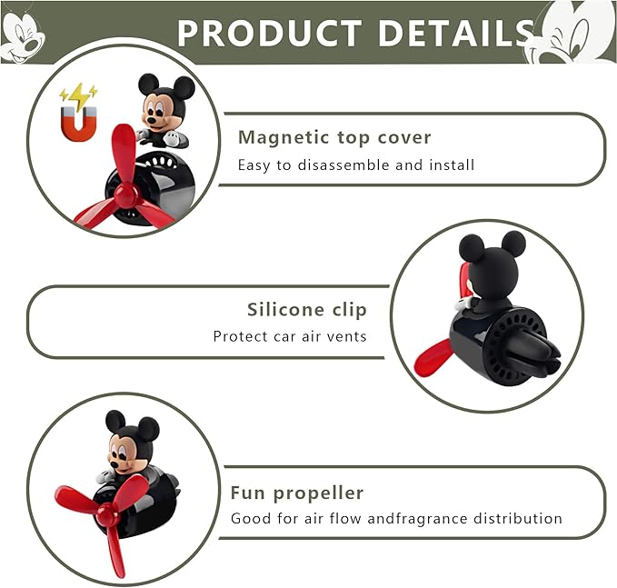 Car Air Fresheners Cute Cartoon Mouse Pilot Car Diffuser Rotating Propeller Automotive Air Outlet Fan Creative Car Perfume Decoration Cool Car Accessories (Men)