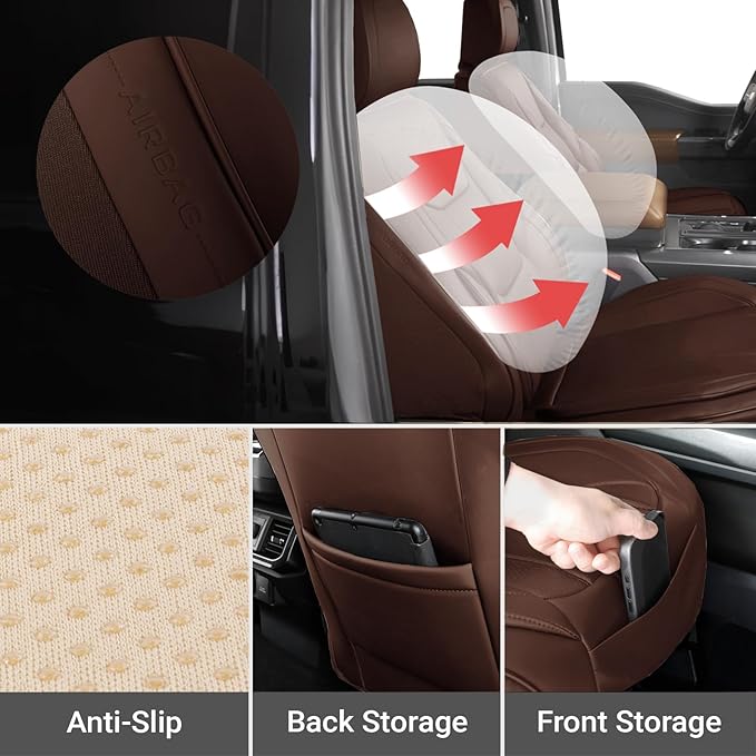 Coverland Custom Fit Car Seat Covers for SUV Compatible with [MDX, Santa Fe Hybrid, Commander, LX 570] Premium Water Resistant Leather Non-Slip Interior Protector [Front Dark Brown - Size Chart A22]