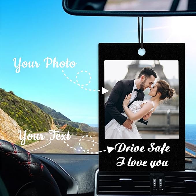 HJX Custom Air Fresheners with Picture, Double-Sided Air Freshener for Car Customized Photo Text, Personalized Meaningful Gifts for Boyfriend (Black Style)