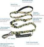 Hotsky Tactical Dog Leash Heavy Duty for Medium Large Dogs that Pull,4-6Ft Strong Bungee Shock Absorbing No Pull Dog Leash with Padded Double Handle and Car Seatbelt,Army Camo