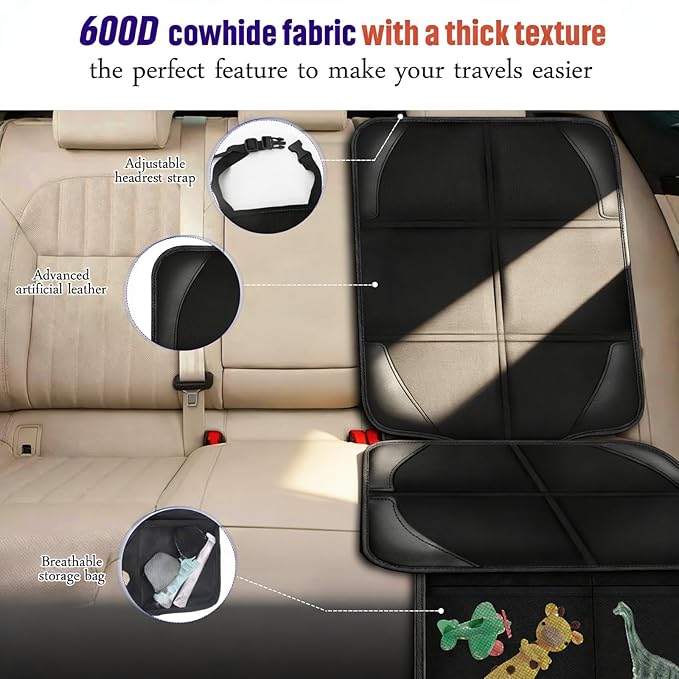 Bacgnyer Car Seat Protector, 2 Pack Carseat Seat Protectors with Thick Padding and Non-Slip Backing, Waterproof 600D Fabric Car Seat Cover for Baby Child Car Seats with 2 Mesh Pockets