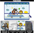 Car Window Shade for Baby, Blackout Car Window Curtain with Storage Pockets & 7 Suction Cups, Cartoon Pattern Cars Side Window Sun Shade Cover for Sun/Heat/UV Rays Protection (Blue-Animals)
