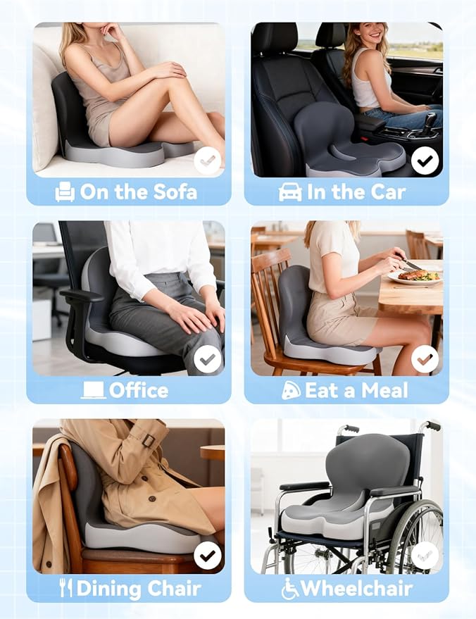 Orthopedic Cushion, Ergonomic Orthopedic Cushion for Tailbone Pain Relief, with Memory Foam, Car Seat Cushion with Waist Support, Non-Slip, Breathable, Washable Cover (Black)