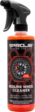 PROJE' Redline Wheel Cleaner - All in One Wheel & Tire Cleaner - Tough on Brake Dust & Dirt - Removes Browning - Non Acidic Safe on All Rim Types - 16 Fl Oz