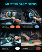 Cordless Car Buffer Polisher Kit - 6 Inch Dual Action Random Polishing Wax Machine for Car Detailing,2Pcs 2000mah Batteries,6 Variable Speed 2500-5000RPM,Orbital Polisher for Car Boat Polishing Waxing