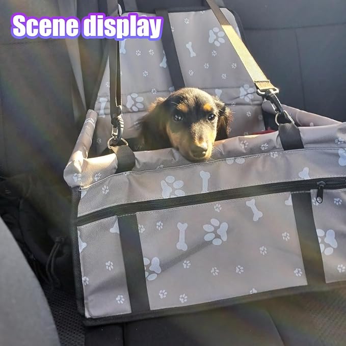 Pet Car Seat, Breathable & Waterproof Oxford Dog Car Booster Seats with Seat Belt and Mesh Window, Portable Foldable Travel Look Out Bag for Small Medium Dogs & Cats (Grey, 1PC)
