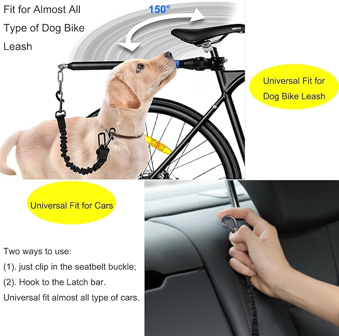 Dog Seat Belt for Car, Retractable Adjustable Nylon Pet Seatbelts for Vehicle Headrests, Elastic & Durable Car Harness, Dogs Leash Accessories for Bicycles (Only Leash Gray)