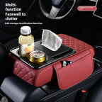 5-in-1 Center Console Cover Organizer Armrest Cover Cushion Pad with Cup Holder, Storage Pocket and Tissue Holder for Car, Grid, Rose-Tinted